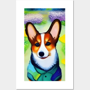 Corgi Dog in Garden Posters and Art